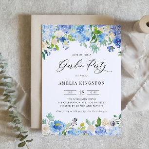 Watercolor Blue Hydrangea Floral Garden Party Invitation