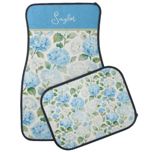 Watercolor Blue Hydrangea Floral Name Car Floor Mat