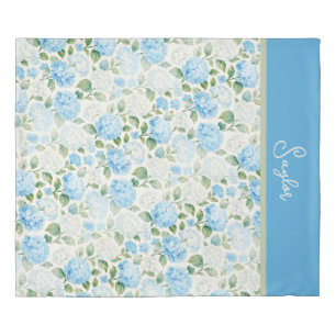 Watercolor Blue Hydrangea Floral Name Duvet Cover