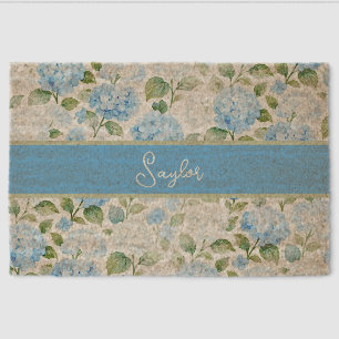 Watercolor Blue Hydrangea Floral Name Fiber Doormat