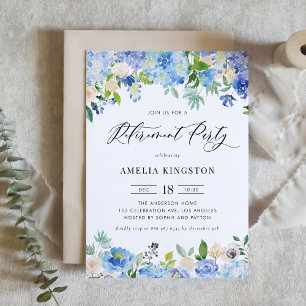 Watercolor Blue Hydrangea Floral Retirement Party Invitation