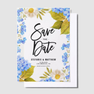 Watercolor Blue Hydrangea Floral Save The Date Vellum Invitations
