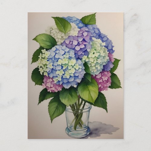 Watercolor Blue Hydrangea Flower Postcard