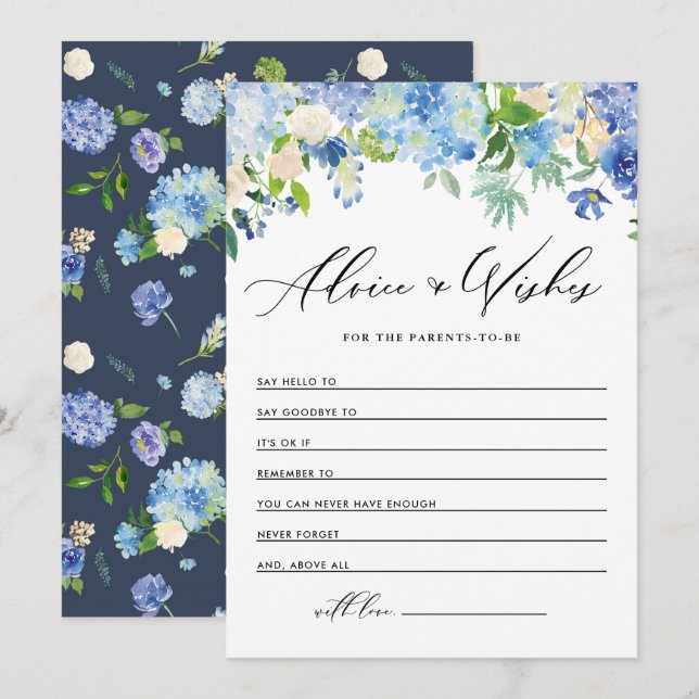 Watercolor Blue Hydrangea Flowers Baby Shower Advice Card (Front/Back)