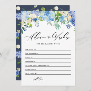 Watercolor Blue Hydrangea Flowers Baby Shower Advice Card