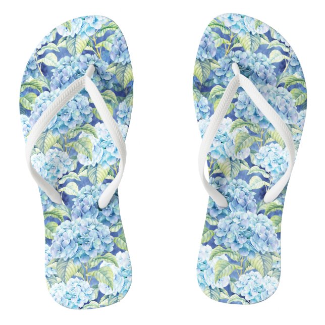 Watercolor Blue Hydrangea Flowers Flip Flops (Footbed)