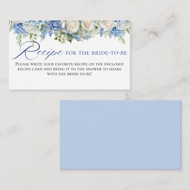 Watercolor Blue Hydrangea Flowers Roses Recipe  Enclosure Card (Front/Back)