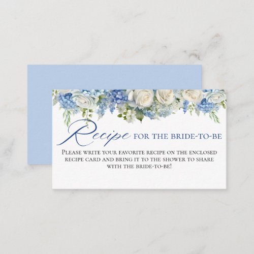 Watercolor Blue Hydrangea Flowers Roses Recipe  Enclosure Card
