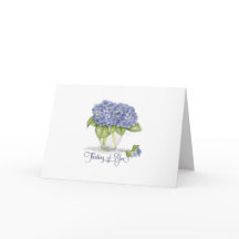 Watercolor Blue Hydrangea Flowers Thinking of You