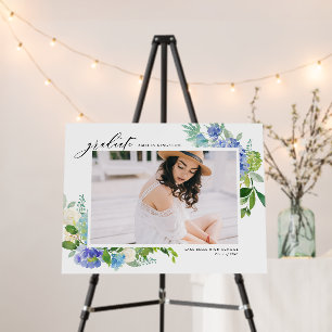 Watercolor Blue Hydrangea Frame Photo Graduation Foam Board