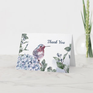 Watercolor Blue Hydrangea Hummingbird Thank You Card