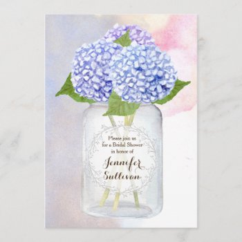 Watercolor Blue Hydrangea Mason Jar Bridal Shower Invitation by classycelebrations at Zazzle
