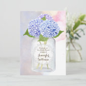 Watercolor Blue Hydrangea Mason Jar Bridal Shower Invitation (Standing Front)