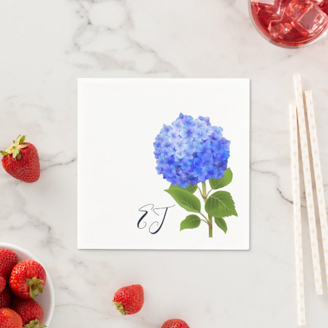 Watercolor Blue Hydrangea Napkins (Insitu)