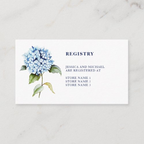 Watercolor Blue Hydrangea Navy Wedding Registry Enclosure Card