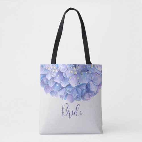 Watercolor Blue Hydrangea Pearl Bridal Party Tote Bag