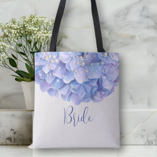 Watercolor Blue Hydrangea Pearl Bridal Party Tote Bag