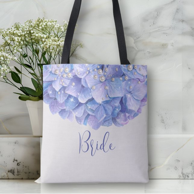 Watercolor Blue Hydrangea Pearl Bridal Party Tote Bag (Creator Uploaded)
