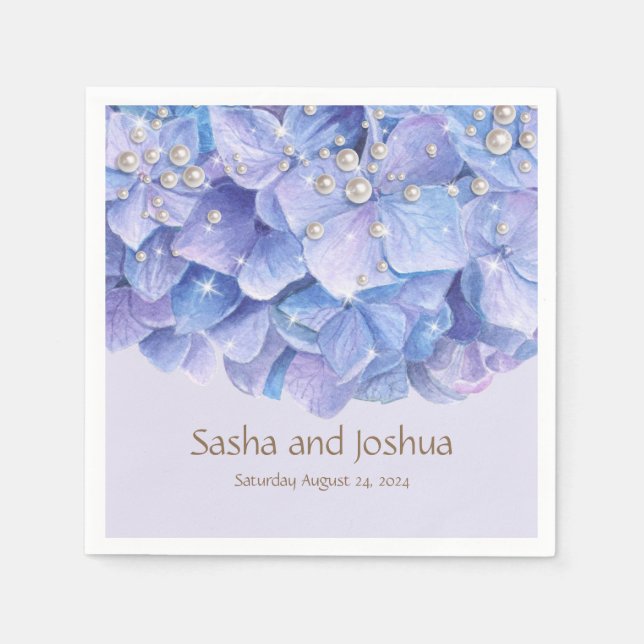 Watercolor Blue Hydrangea Pearl Napkins (Front)