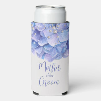Watercolor Blue Hydrangea Pearl Seltzer Can Cooler