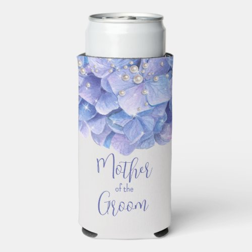 Watercolor Blue Hydrangea Pearl Seltzer Can Cooler