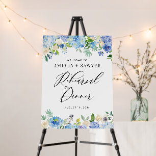 Watercolor Blue Hydrangea Rehearsal Dinner Welcome Foam Board