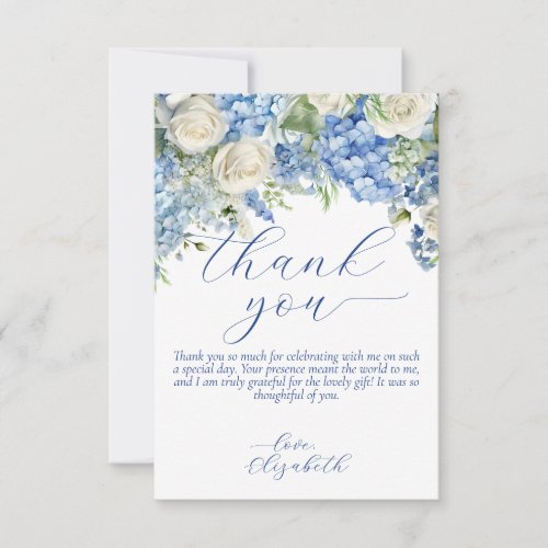 Watercolor Blue Hydrangea Script Thank You Card