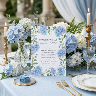 Watercolor Blue Hydrangea Something Blue Bridal Invitation