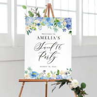 Watercolor Blue Hydrangea Sweet 16 Party Welcome