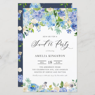 Watercolor Blue Hydrangea Sweet Sixteen Invitation