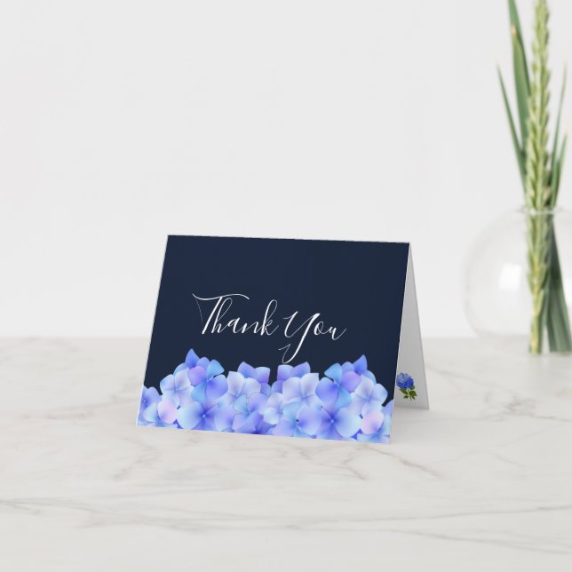 Watercolor Blue Hydrangea Thank You Card (Front)