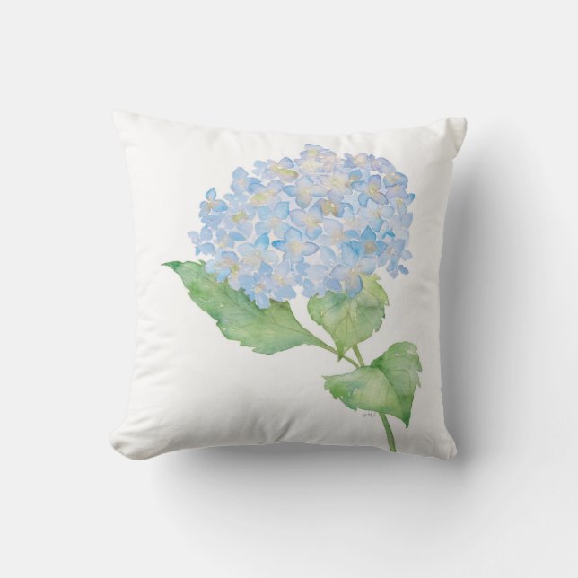 Watercolor Blue Hydrangea Throw Pillow (Front)