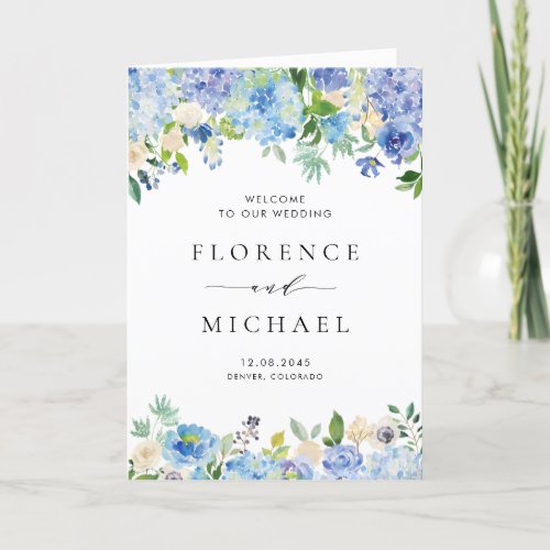 Watercolor Blue Hydrangea Wedding Booklet Program