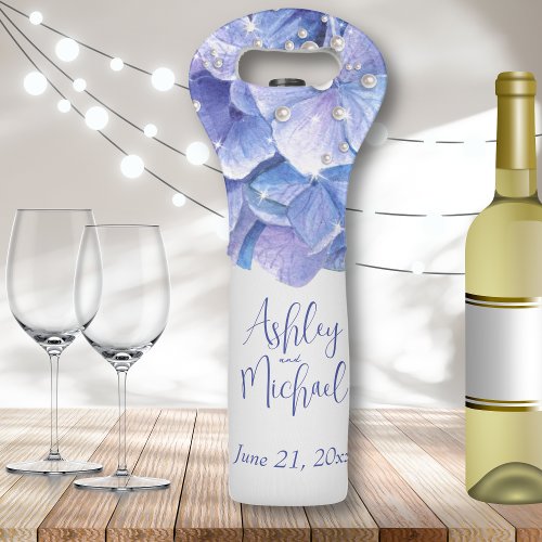 Watercolor Blue Hydrangea Wedding Guests Gifts  Wine Bag