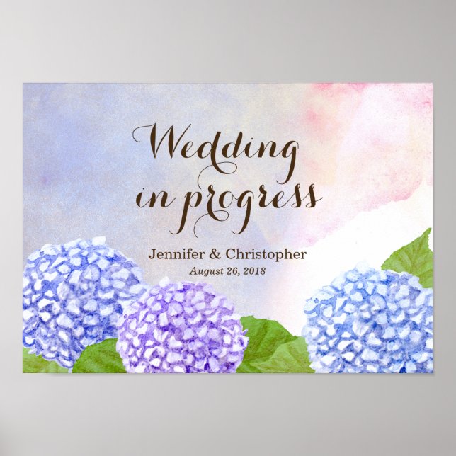 Watercolor Blue Hydrangea Wedding in Progress Poster (Front)