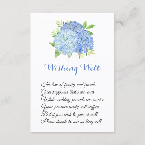 Watercolor Blue Hydrangea Wedding Wishing Well Enclosure Card