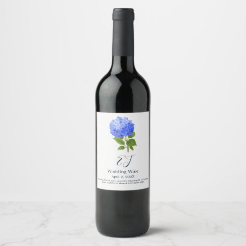 Watercolor Blue Hydrangea Wine Label