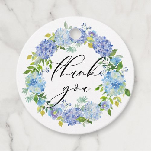 Watercolor Blue Hydrangea Wreath Wedding Thank You Favor Tags