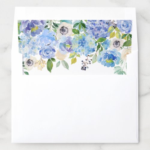 Watercolor Blue Hydrangeas and White Anemones Envelope Liner