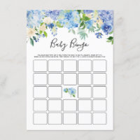 Watercolor Blue Hydrangeas Baby Shower Bingo Game Enclosure Card