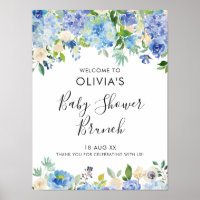 Watercolor Blue Hydrangeas Baby Shower Welcome Poster