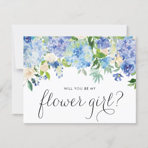 Watercolor Blue Hydrangeas Be My Flower Girl Invitation