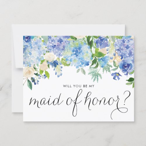 Watercolor Blue Hydrangeas Be My Maid of Honor Invitation