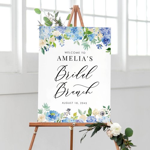 Watercolor Blue Hydrangeas Bridal Brunch Welcome Poster