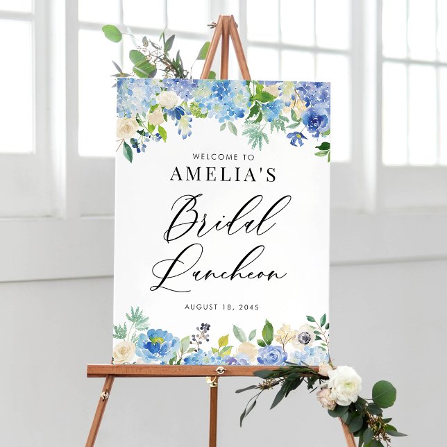 Watercolor Blue Hydrangeas Bridal Luncheon Welcome Poster (Creator Uploaded)