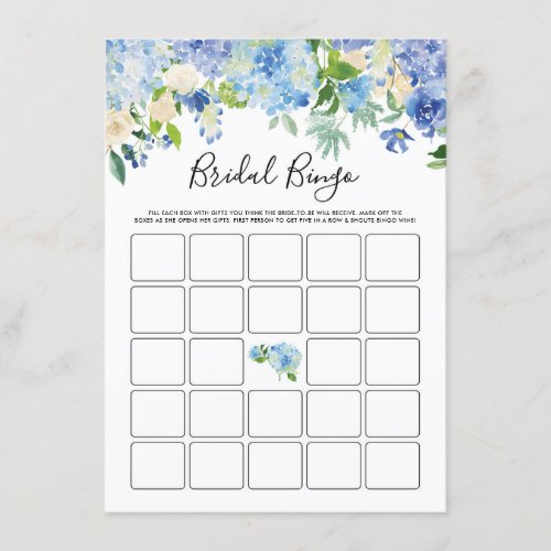 Watercolor Blue Hydrangeas Bridal Shower Bingo Enclosure Card
