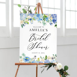 Watercolor Blue Hydrangeas Bridal Shower Welcome Poster