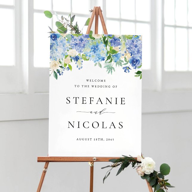 Watercolor Blue Hydrangeas Engagement Party Poster (Creator Uploaded)