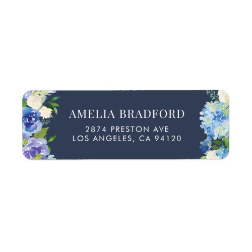 Watercolor Blue Hydrangeas Floral Address Label