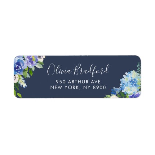 Watercolor Blue Hydrangeas Floral Address Label